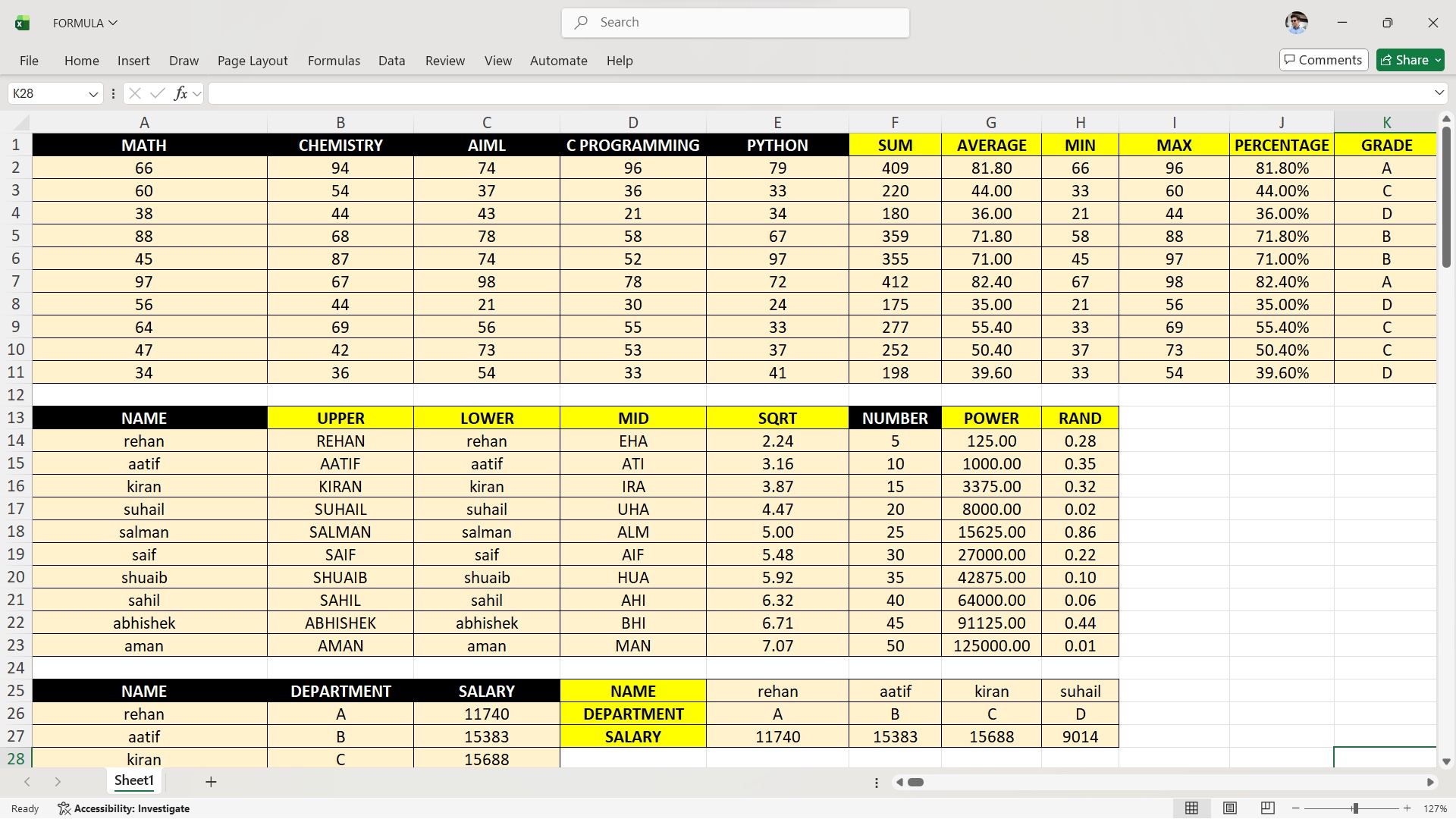 Excel Formula Master Sheet