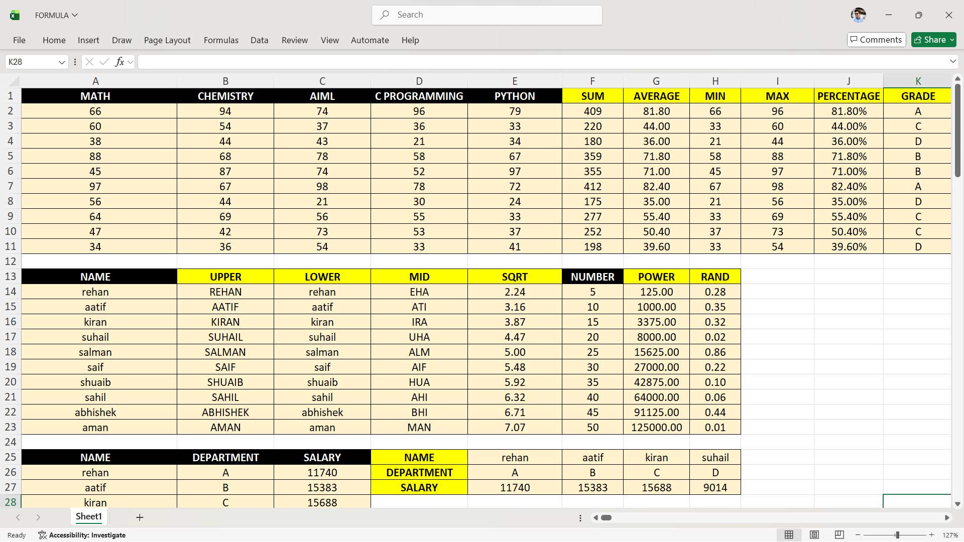 Excel Formula Master Sheet